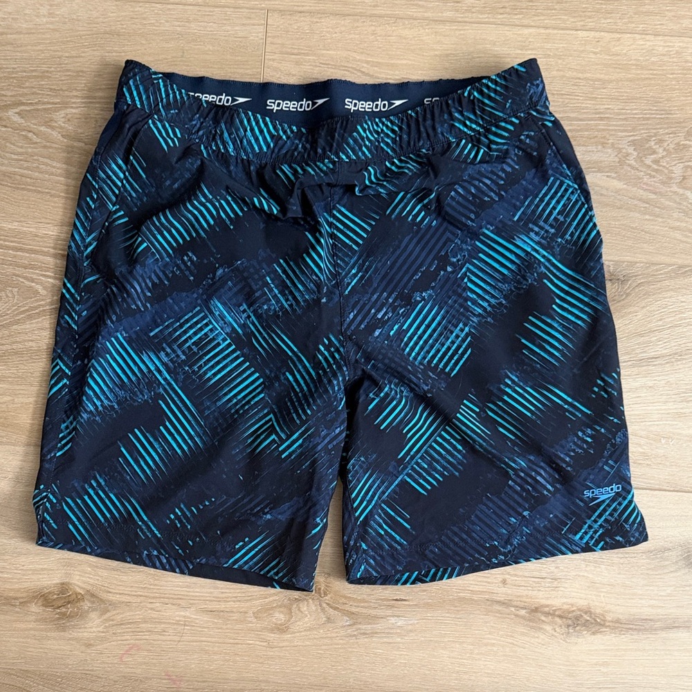 Men’s Speedo Black and Teal Patterned Swim Shorts